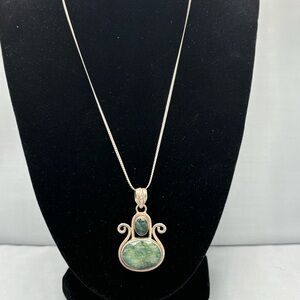 Silver Green Pendant Necklace